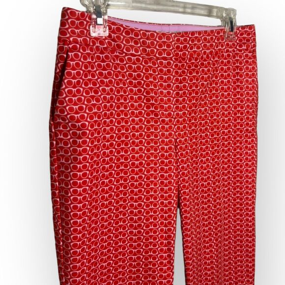 Boden Richmond Red Trousers with Glasses Motif Slim Straight Leg Pants Size 6L - Picture 4 of 15